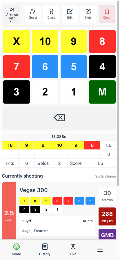 Completed end showing scores